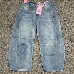 TELEPATIA Barrel Jeans Women Junior 9/29 Blue Vintage‎ Wash Y2K Baggy Faded NWT